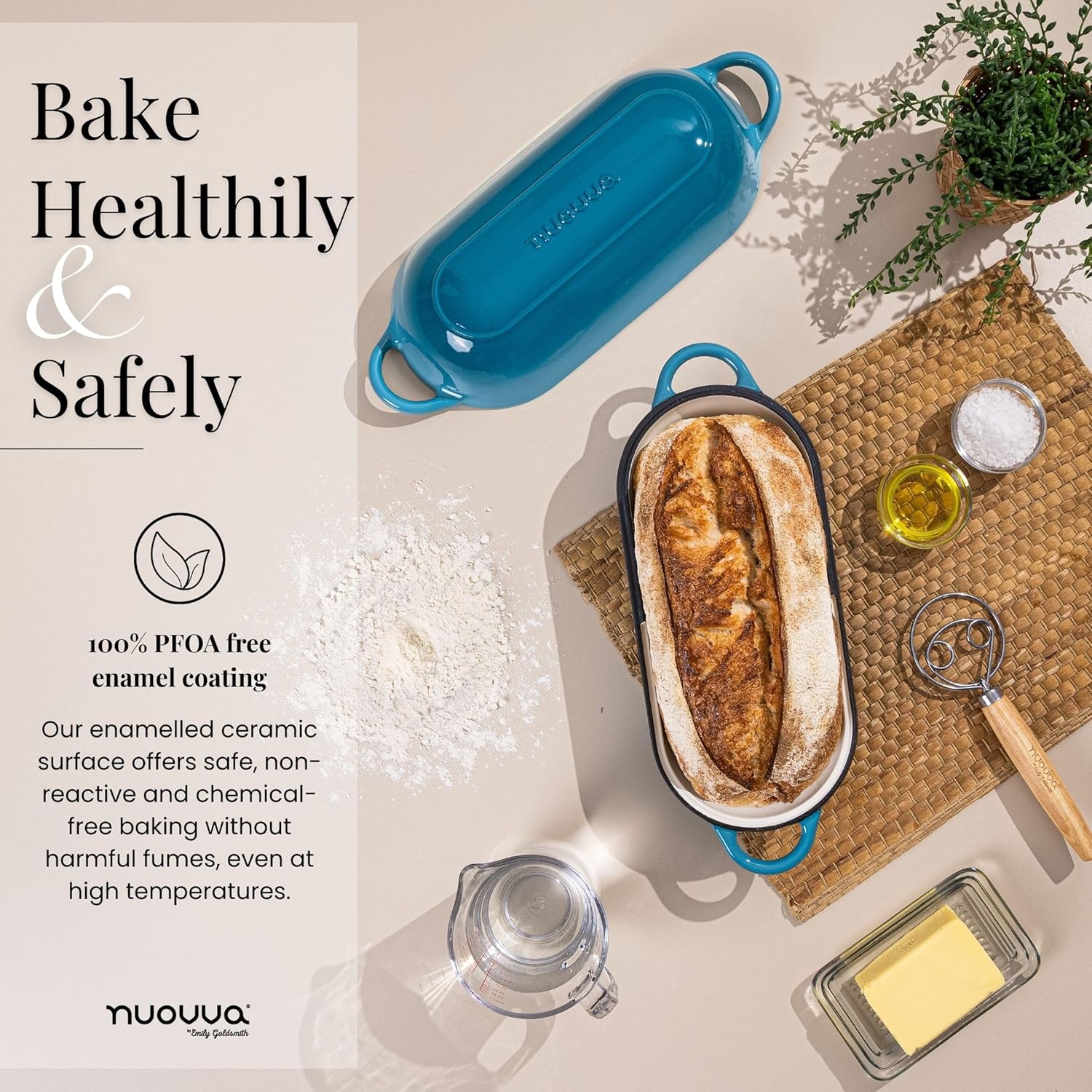 Thumbnail 5 de Nuovva Enamelled Cast Iron Bread Loaf Pot (Dutch Oven) – rectangular light blue, 32cm x 16cm