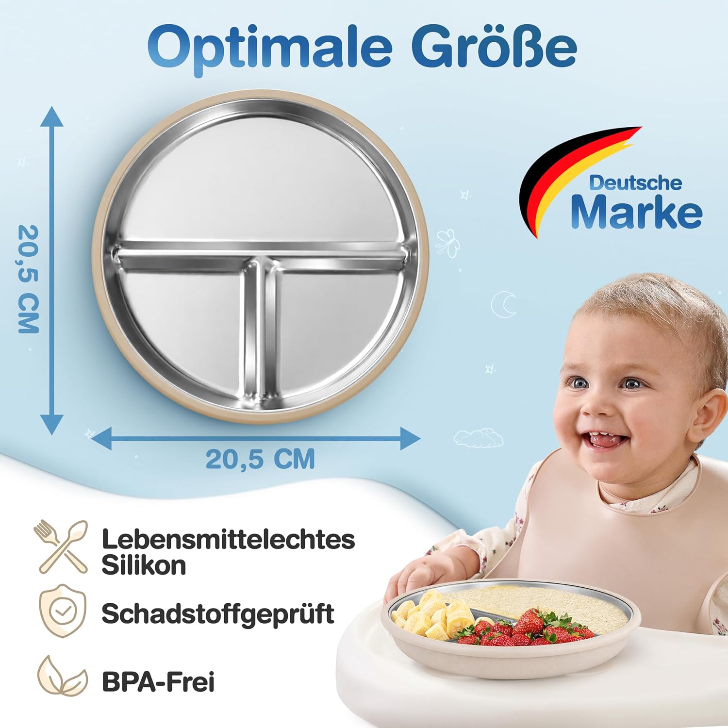 Thumbnail 1 de Mutkind 3x Baby Teller mit Saugnapf – Edelstahl, Extra Starker Halt, Spülmaschinengeeignet