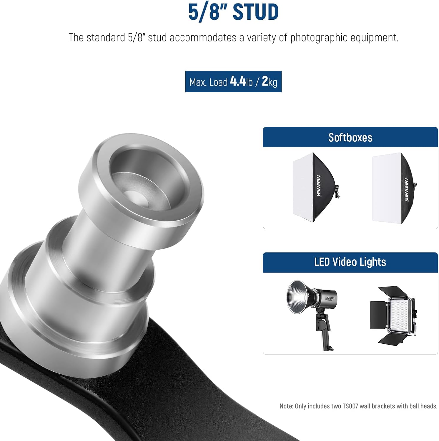 Detalle 1 de NEEWER TS007 E-Type Wall and Ceiling Mount Brackets, 2-Pack with Ball Heads