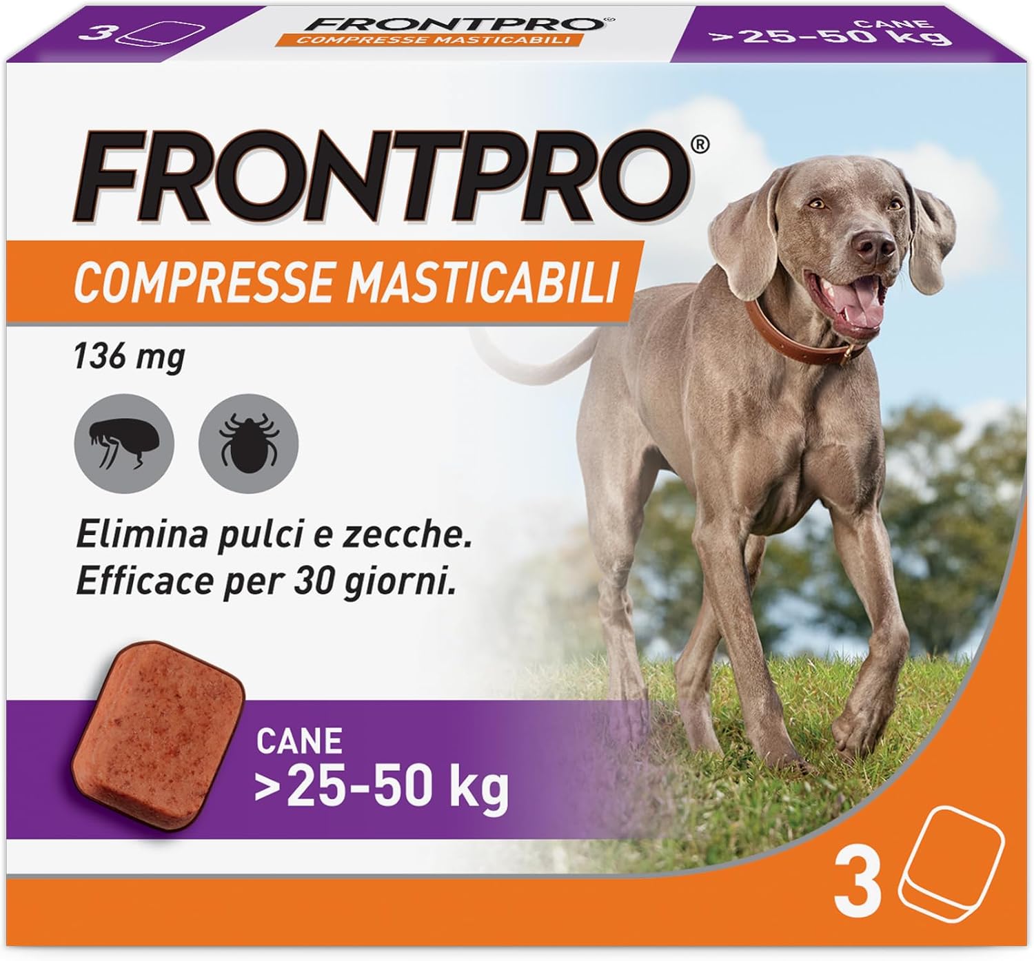 Detalle de FRONTPRO x3 Compresse Masticabili Per Cani 25–50 kg contro pulci e zecche