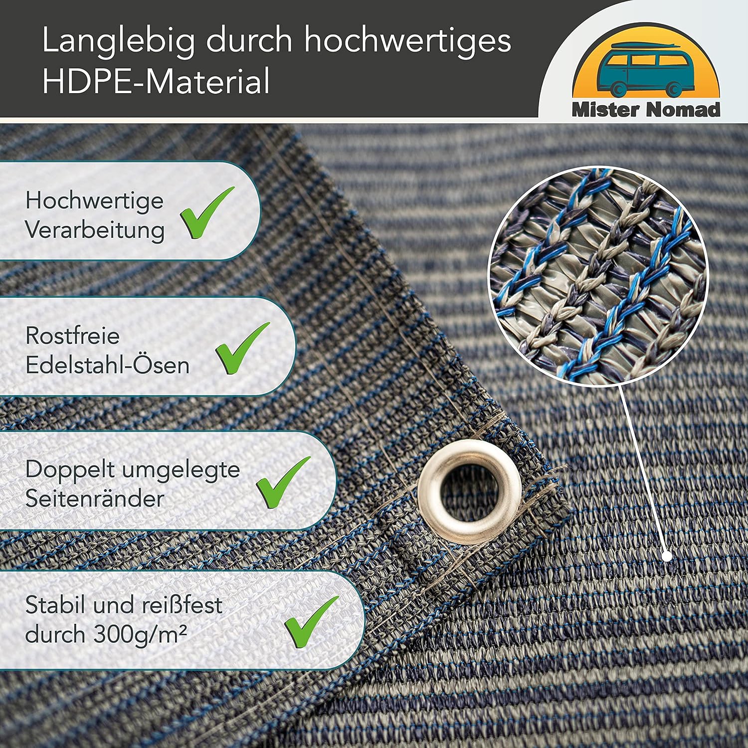 Thumbnail 2 de Mr Nomad Vorzeltteppich 4x2,5 m aus HDPE (300 g/m²) – UV-beständiger Campingboden für Wohnwagen & Wohnmobil