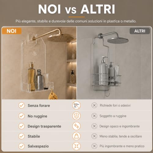 Thumbnail 4 de AGPLEX Porta Shampoo Doccia da Appendere al Soffione in Vetro Acrilico – Mensola salvaspazio Made in Italy