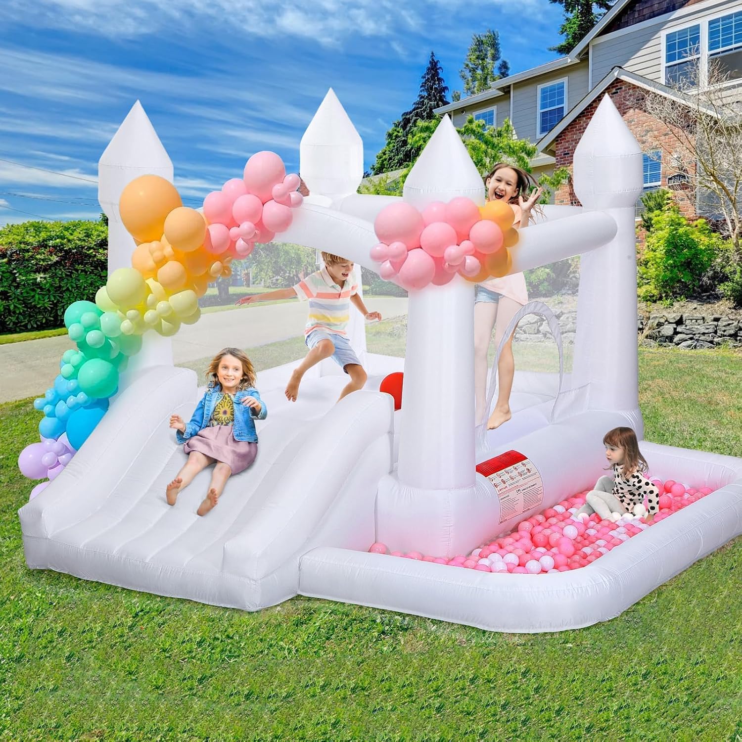 Detalle de White Bounce House for Kids 3-6 with Blower, 10x10x7 ft Inflatable Castle
