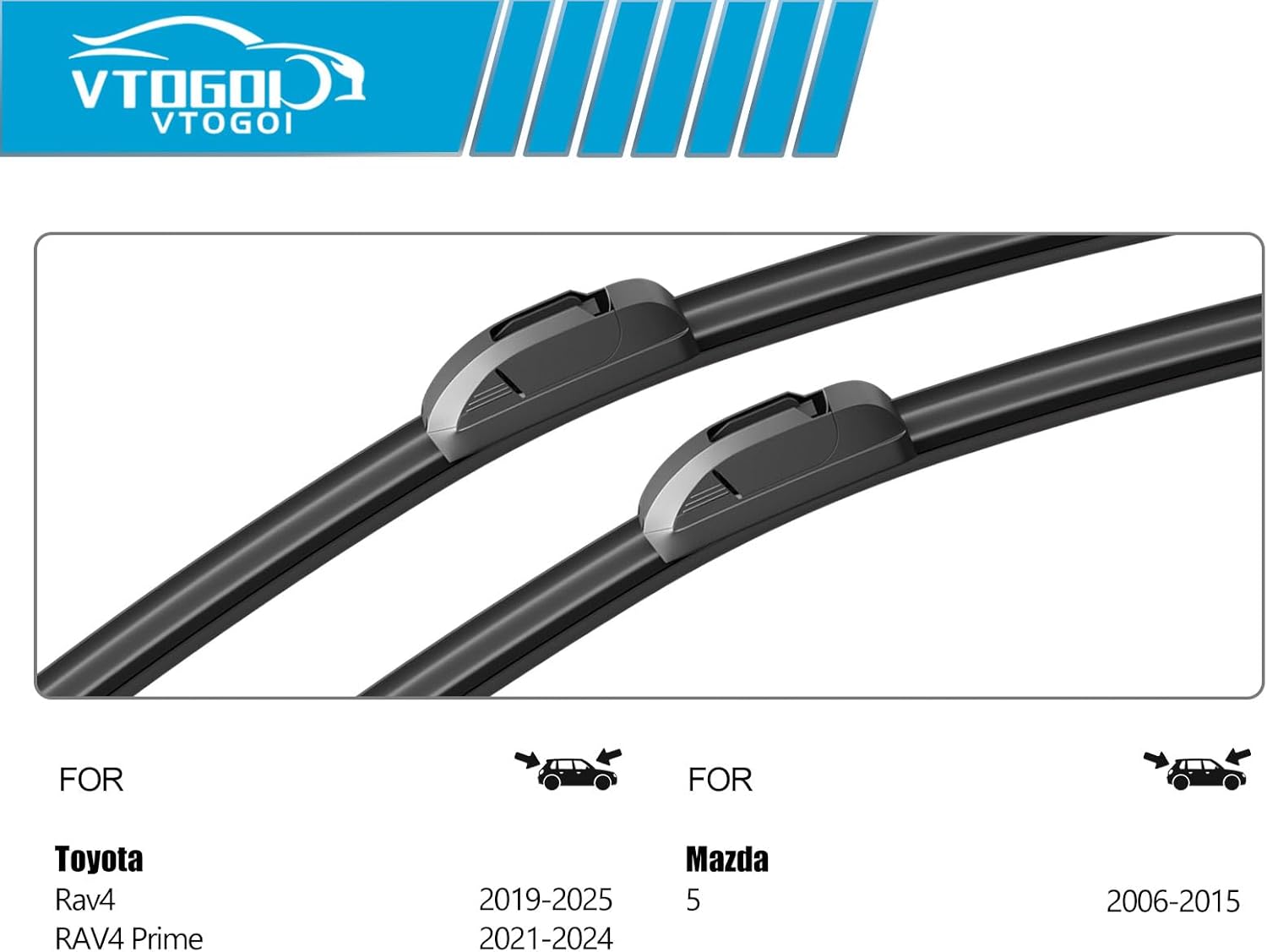 Thumbnail 2 de OEM Windshield Wiper Blades Replacement for Toyota Rav4 (2019-2025) & Mazda 5 (2006-2015) — Front & Rear, 26"/16"/12" (Pack of 3)