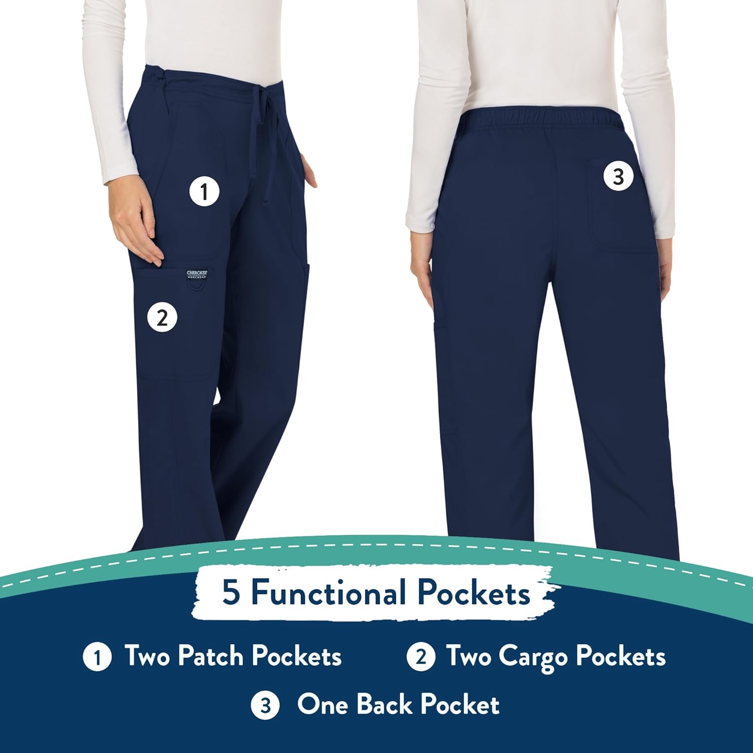 Detalle de Cherokee Women Scrubs Pant Workwear Revolution Mid Rise Moderate Flare Drawstring WW120