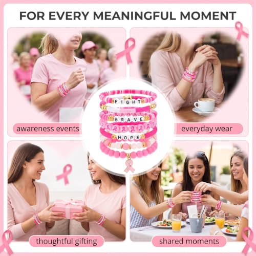 Detalle de DUFYOC Ensemble de 7 Bracelets Octobre Rose — Ruban rose et perles, soutien Cancer du Sein