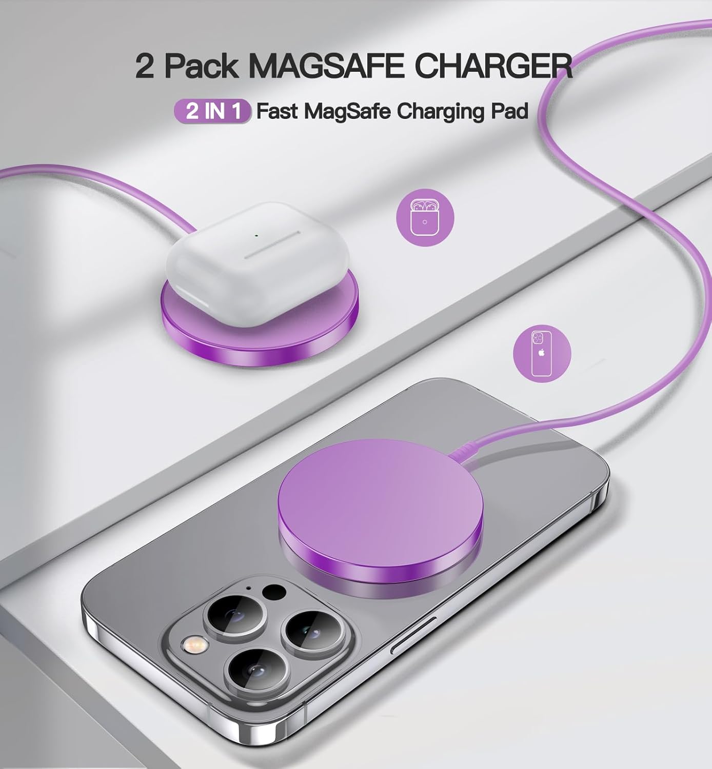Thumbnail 2 de OANDYS For MagSafe Charger 2 Pack (15W) — magnetic wireless chargers for iPhone 17/16/15/14/13/12 series & AirPods (USB‑C/USB‑A)