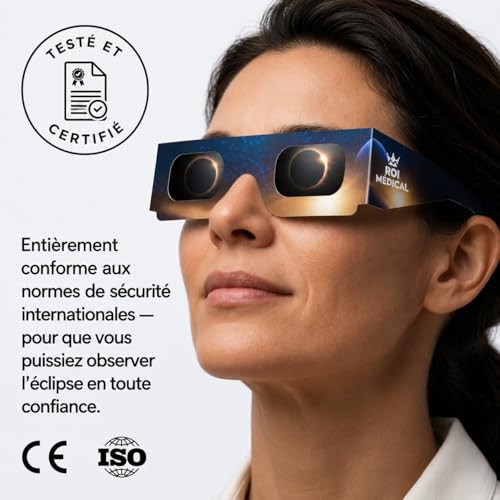 Detalle de Lunettes Eclipse Solaire 2026 – Lot premium 20 paires avec 2 filtres pour smartphone, CE ISO 12312-2