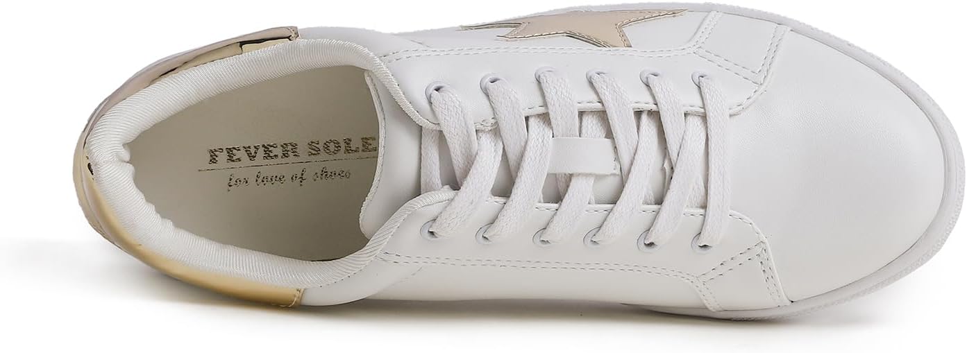 Detalle 2 de Feversole Women's Featured PU Leather Lace-Up Stars Sneaker