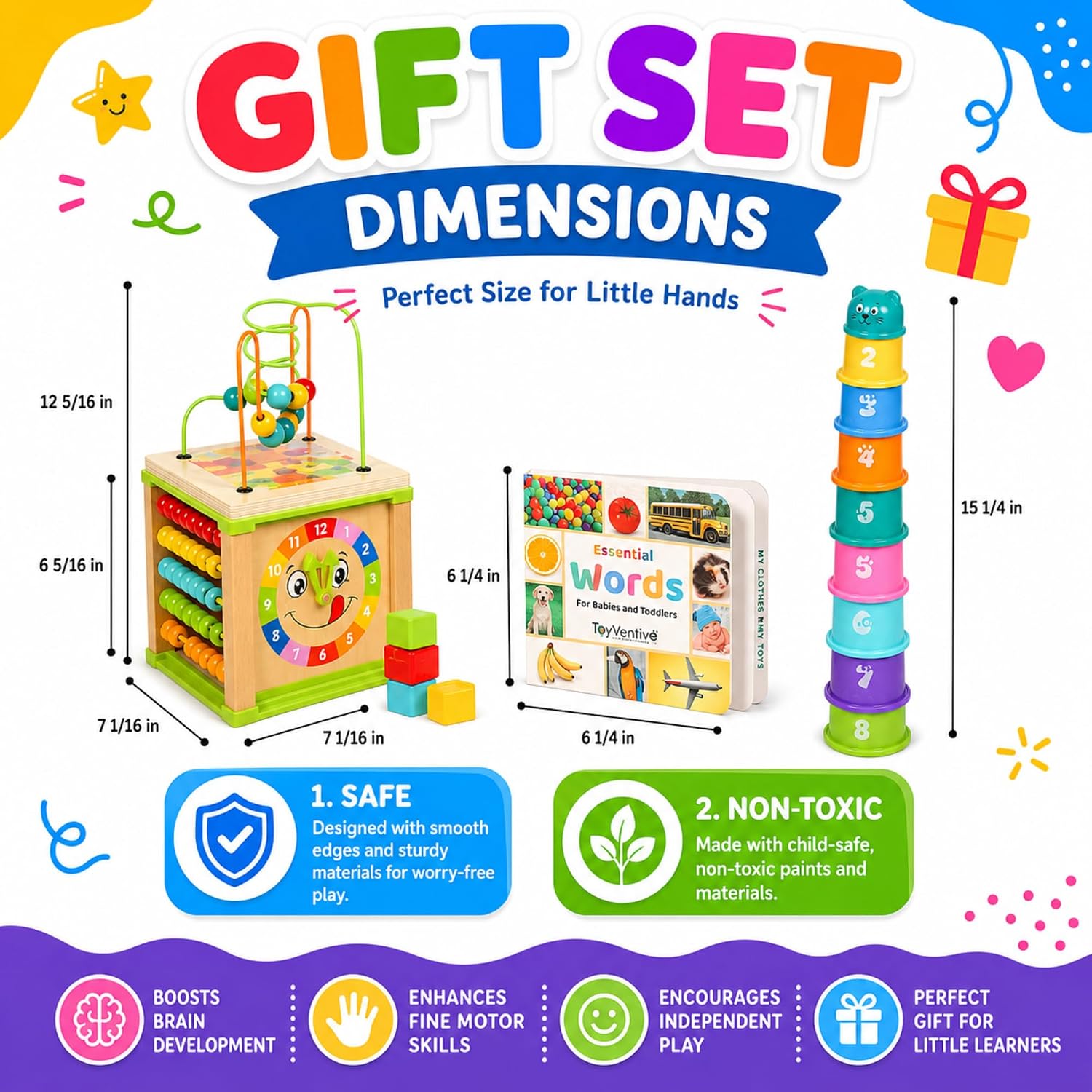 Thumbnail 4 de Toyventive Wooden Kids Baby Activity Cube for Girls Gift Set (Bead Maze, 12–18 Months)