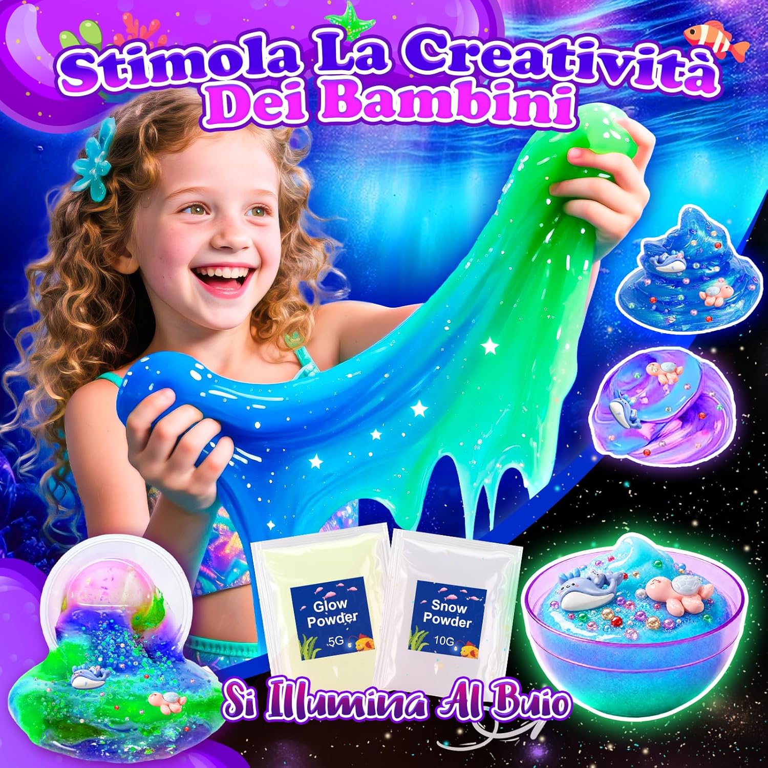 Detalle 2 de iKidiki Slime Kit Oceano Galaxy 11 pezzi