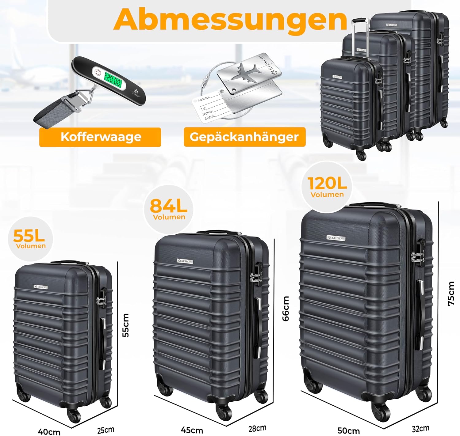 Detalle 2 de KESSER® 3tlg. Hartschalenkofferset 55/84/120 L