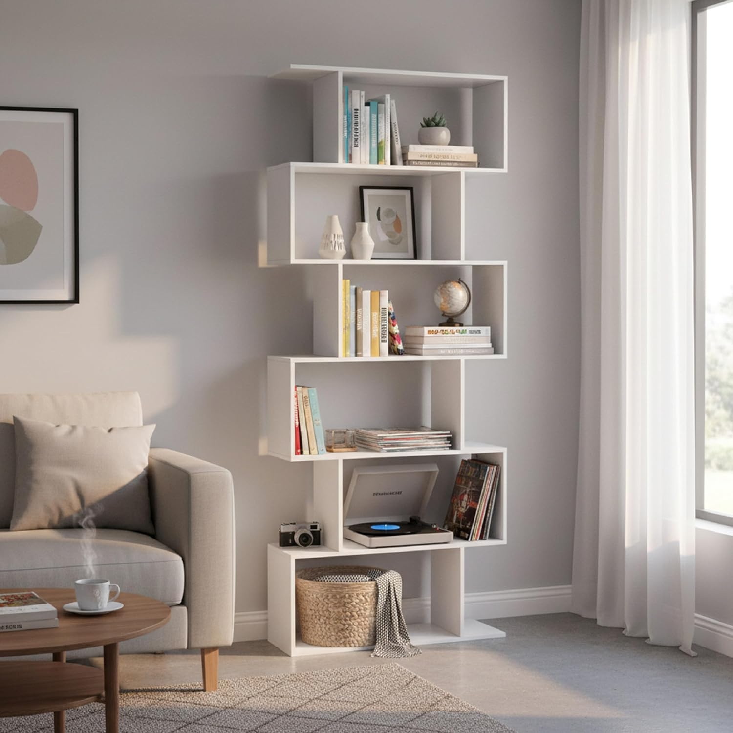 Thumbnail 1 de Baroni Home Libreria a zig zag moderna verticale 24x70x191 cm, 6 ripiani (bianco)