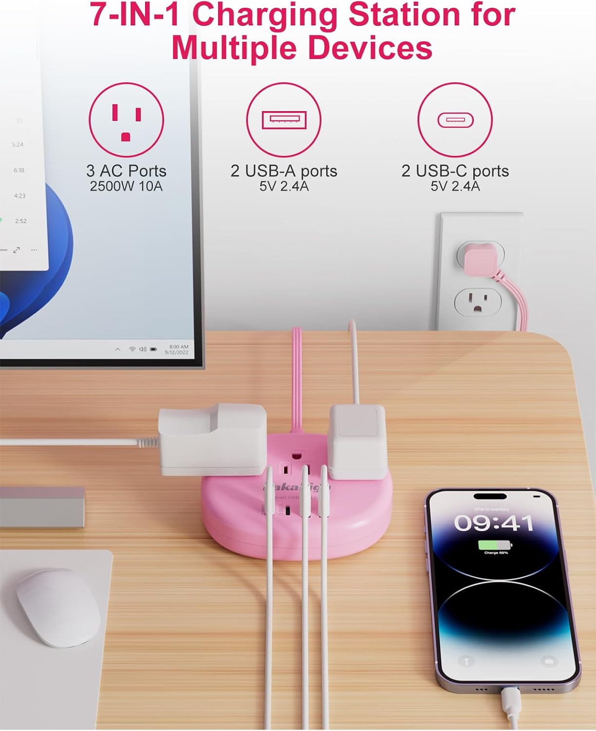 Thumbnail 1 de Kawaii Power Strip 1625W 5 Ft Pink
