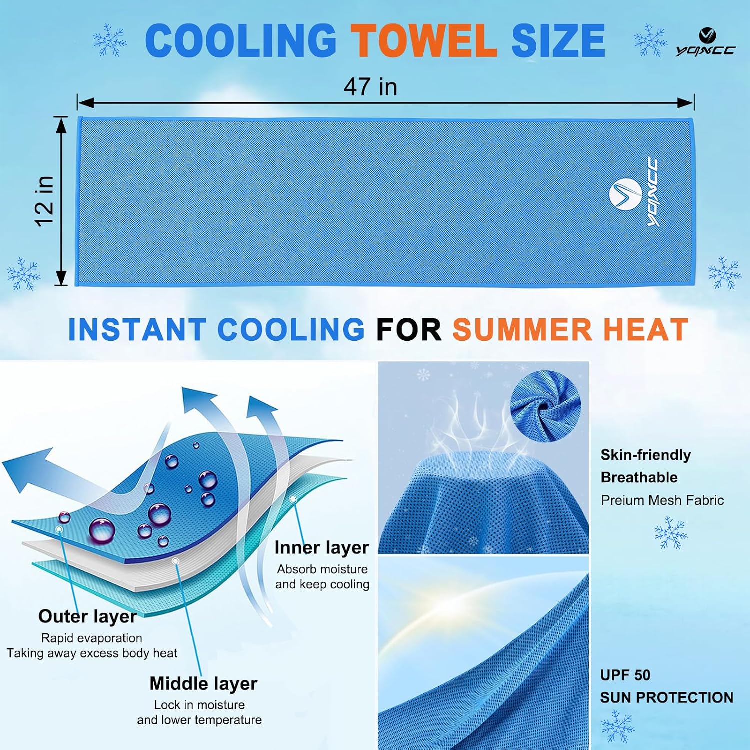 Thumbnail 6 de YQXCC CW1356 4-Pack Cooling Towels, 47" x 12" Microfiber Neck Wraps