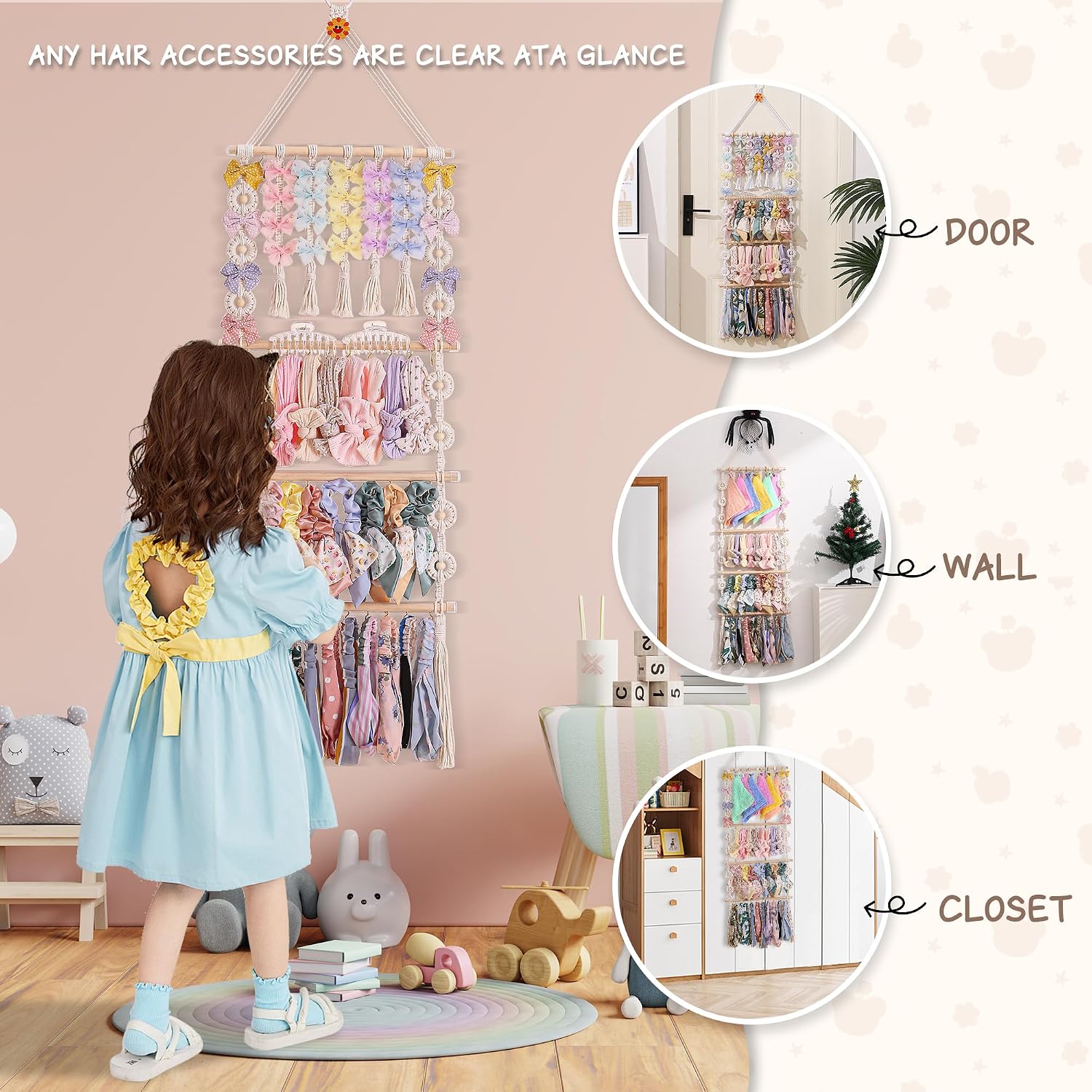 Detalle 1 de Officentra Bow Organizer for Girls with 20 Metal Hooks and 5 Lanyards