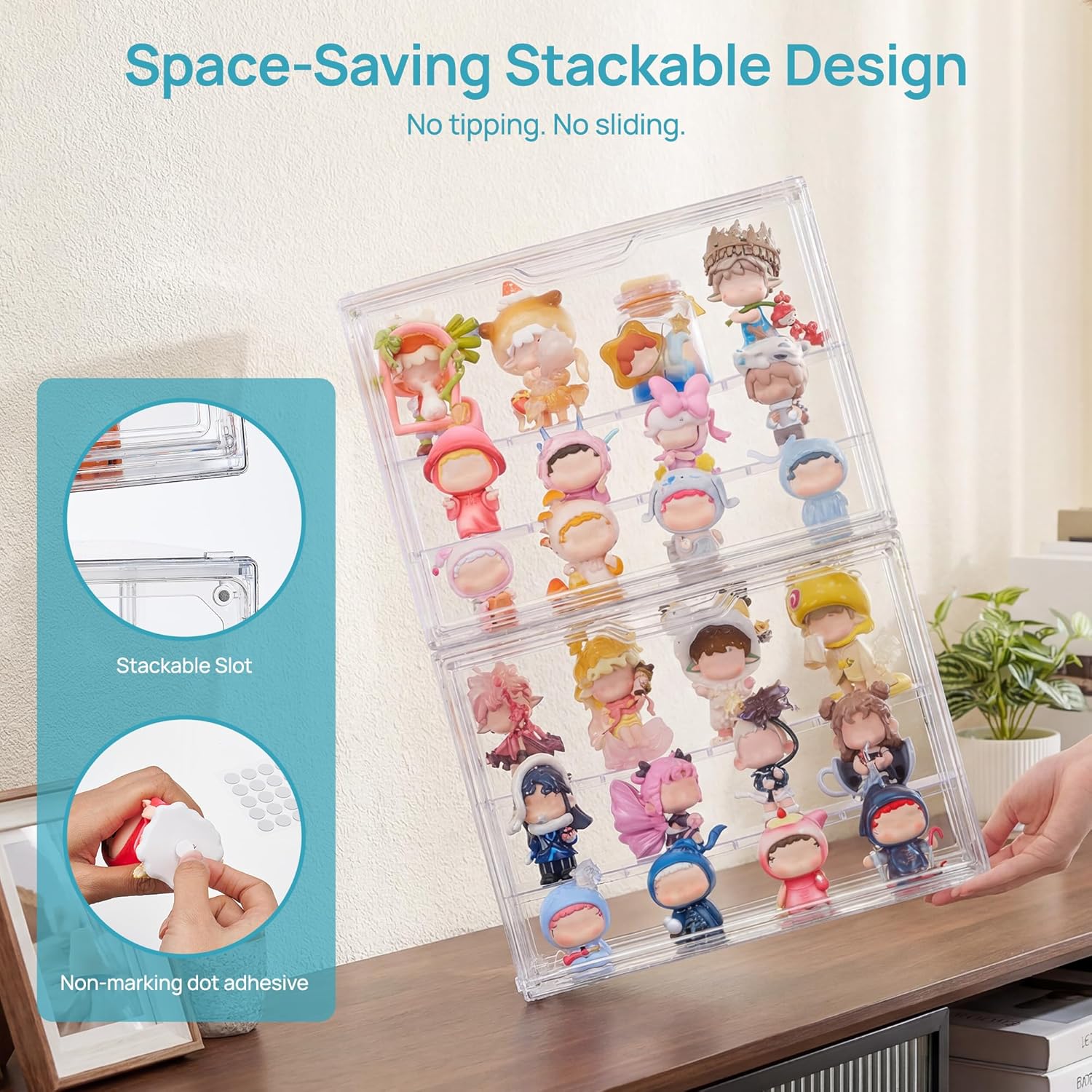 Thumbnail 5 de Vtopmart 4 Pack Acrylic Display Case: Stackable, Magnetic Door, Adjustable Shelves