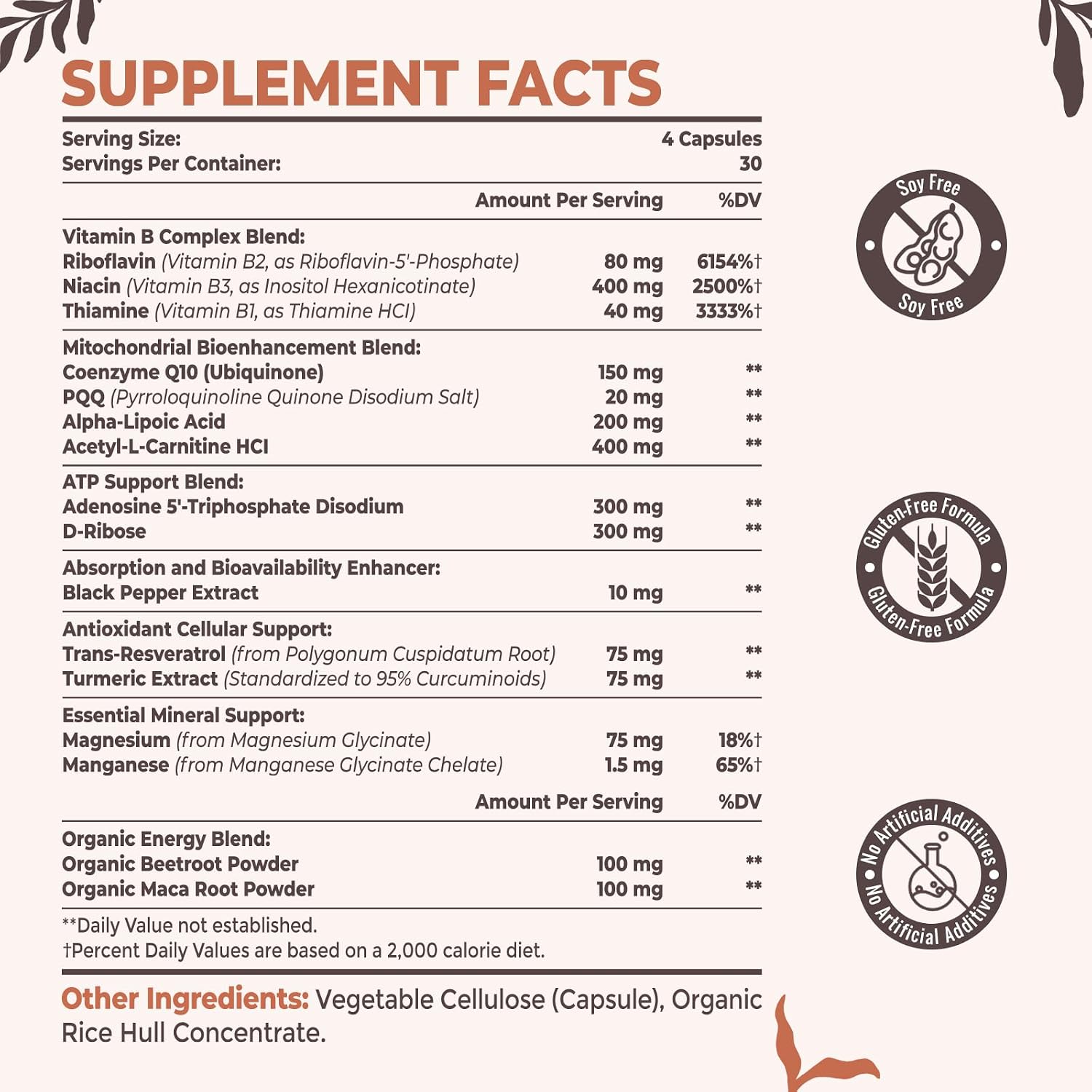 Detalle de 2326 MG Mitochondrial Supplement, 120 Capsules with ATP, CoQ10 & PQQ