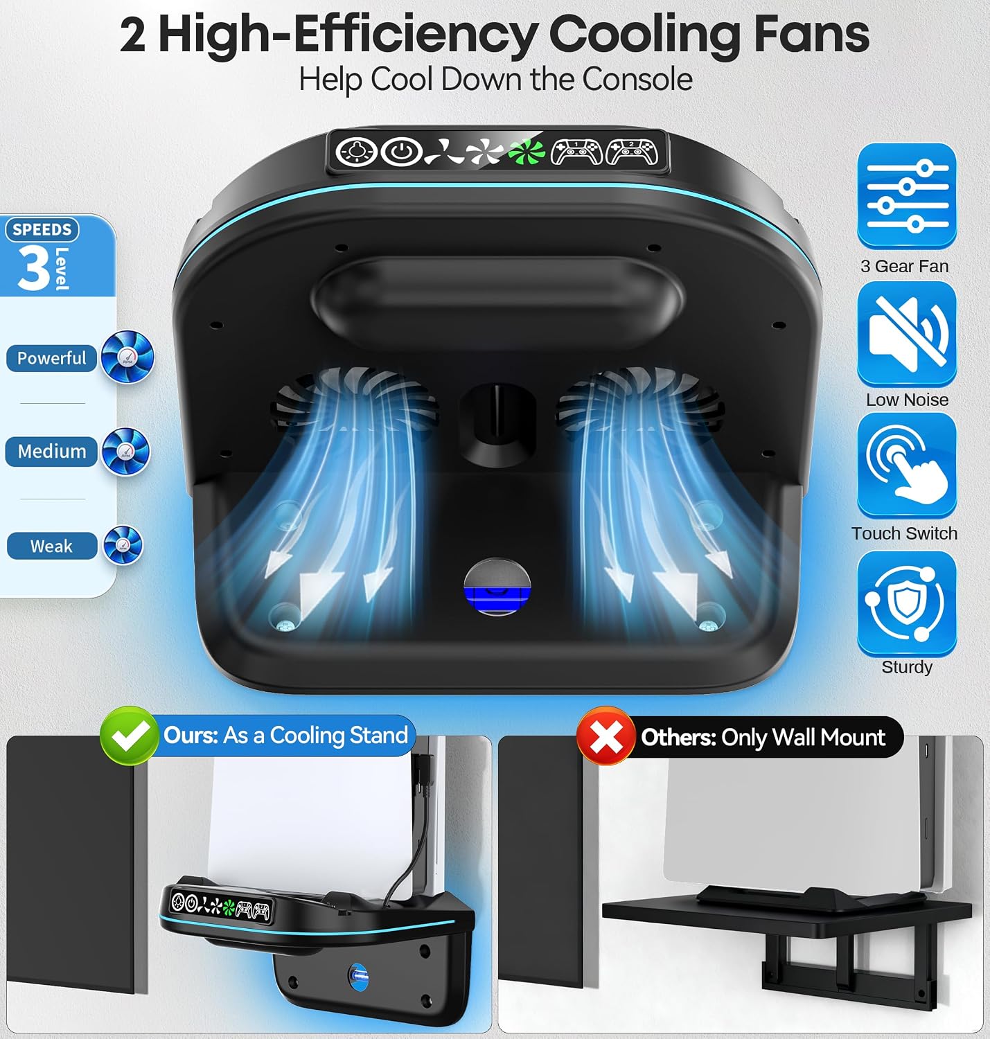 Thumbnail 1 de Tokluck VG-P5447 PS5 Wall Mount Cooling Station with Dual Charger and RGB