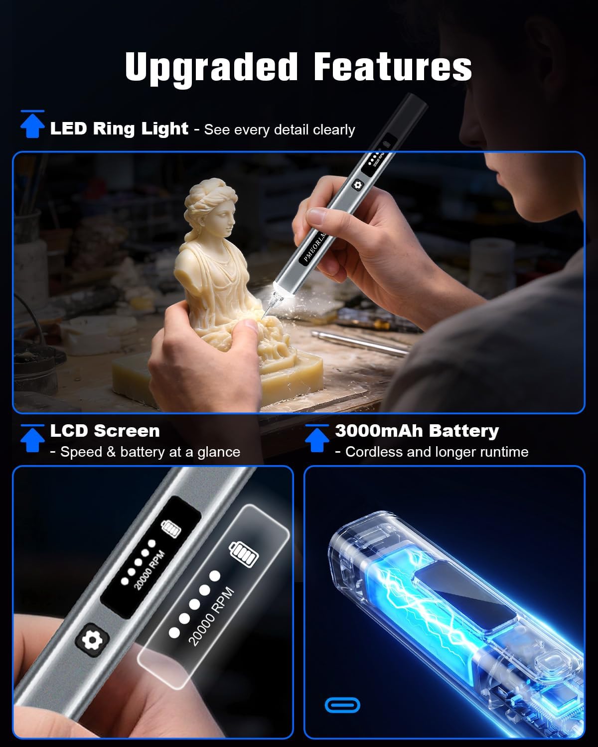 Detalle de vueowcue Engraving Pen with 30+ Bits & 5-Speed Adjust – A Practical UK Buy for Beginners and Beyond