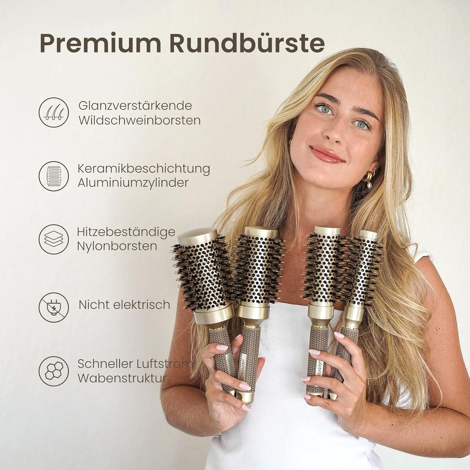 Thumbnail 6 de AIMIKE Große Rundbürste 53 mm – Wildschweinborsten, Belüftete Aluminium-Trommel, rutschfester Griff