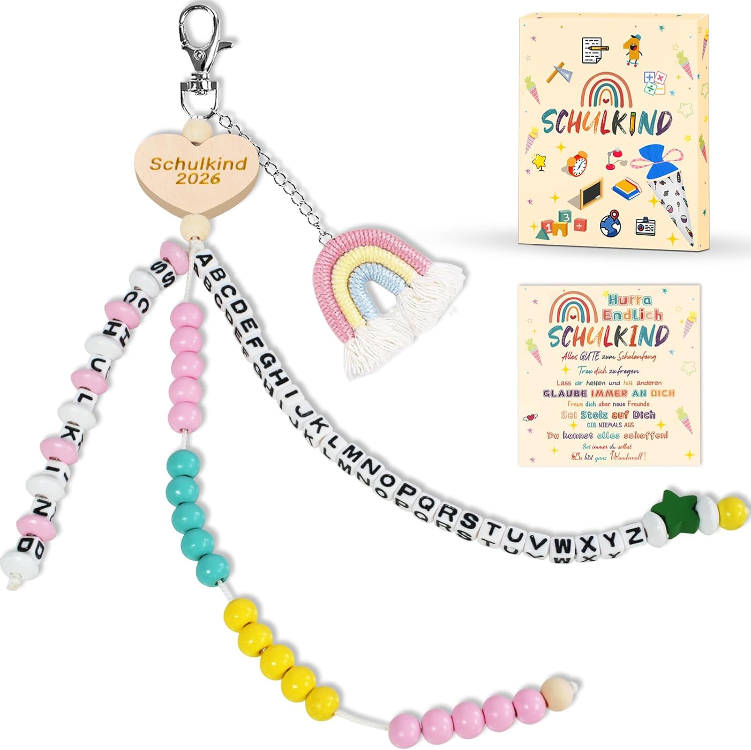 KUPITM6 Rechenkette Geschenk Einschulung – Glücksbringer für Mädchen, ABC-Lernen und Rechenglaspeerl