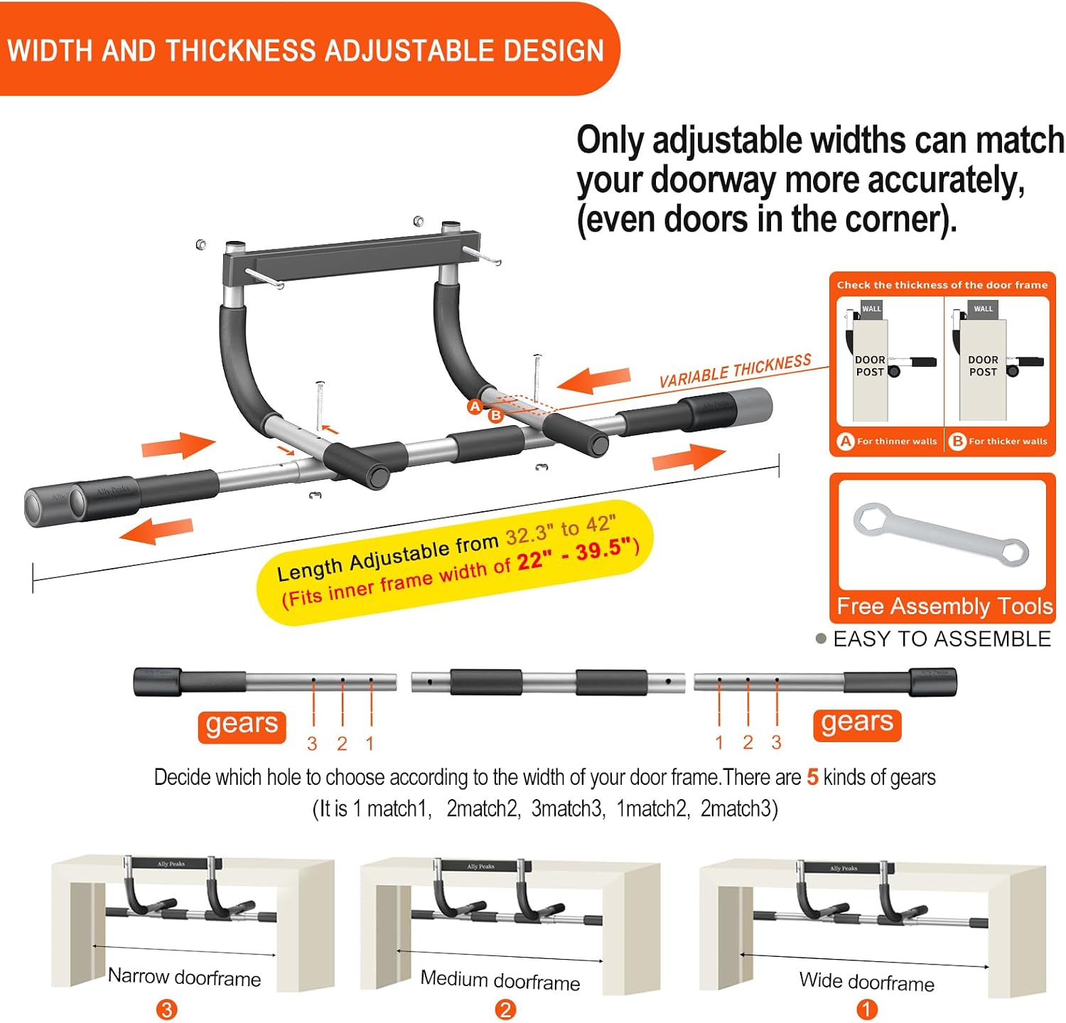 Detalle 2 de Ally Peaks Pull Up Bar adjustable width for doorway ๐ช๐