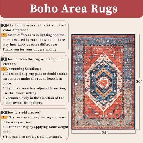 Detalle 2 de SERISSA Boho 2x3 Rust Entryway Rug, Low-Pile 🏠