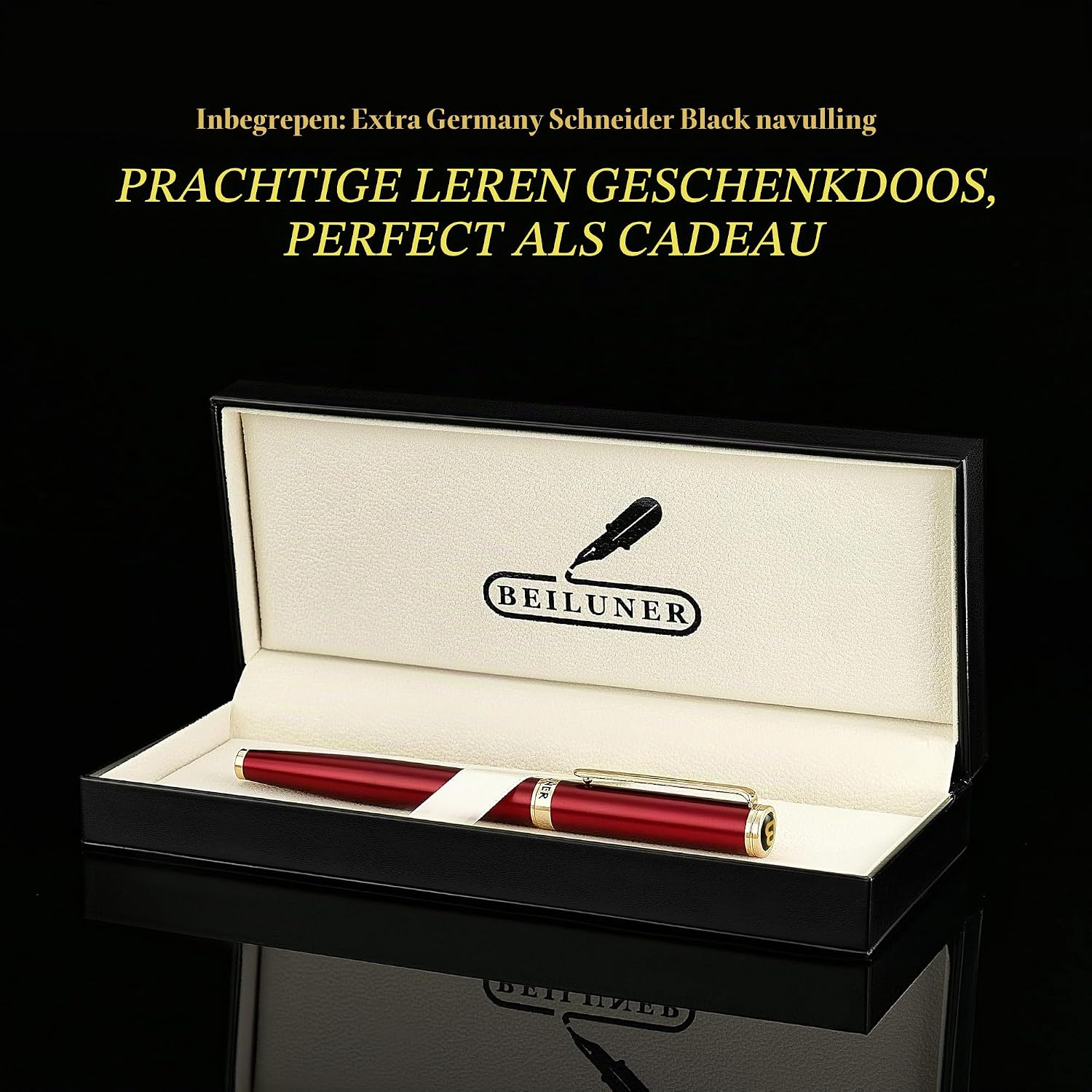 Detalle 2 de BEILUNER BL-G02 rollerballpen, bordeauxrode lak, 24K gouden afwerking
