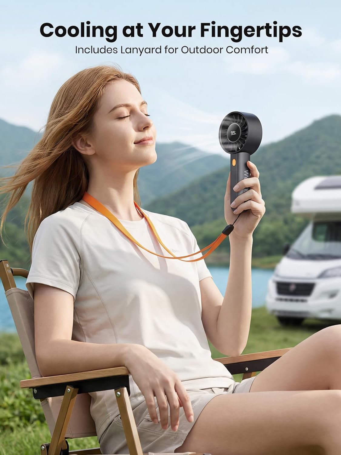 Thumbnail 4 de Warmco Portable Handheld Turbo Fan 5000mAh – 4 Speeds, USB Rechargeable, with Base and Lanyard