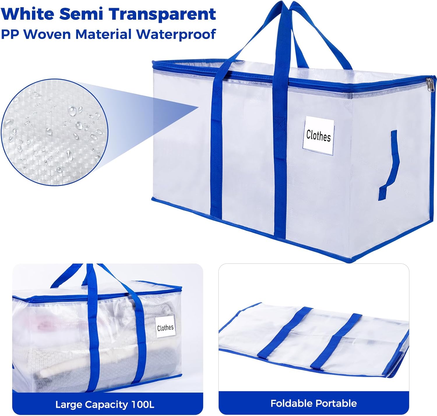 Detalle de ZFWDSY 105 L Moving Bags (8-Pack): Clear, Reusable Storage Totes with Zipper & Handles