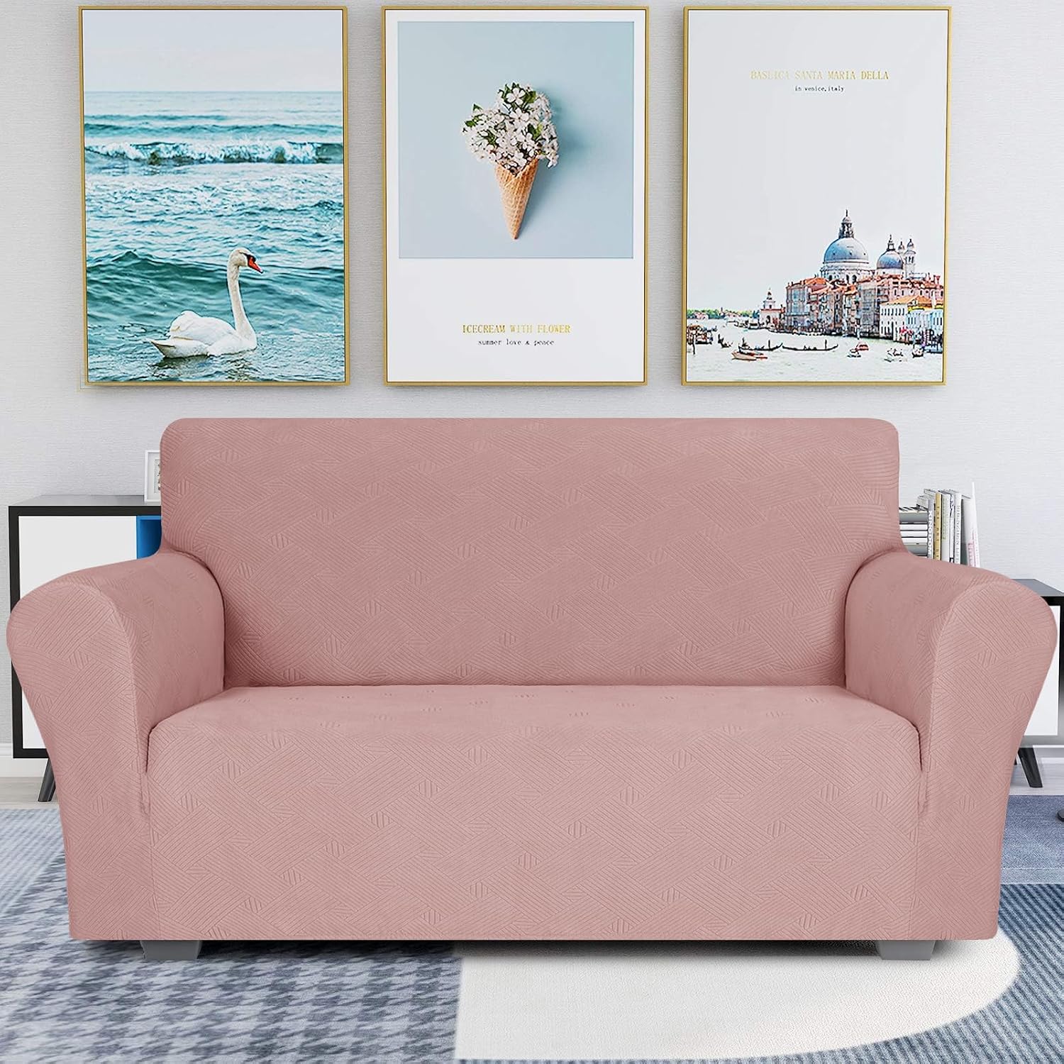 Detalle 2 de Ystyle Copridivano 2 posti con braccioli antigraffio e lavabile, rosa/grigio