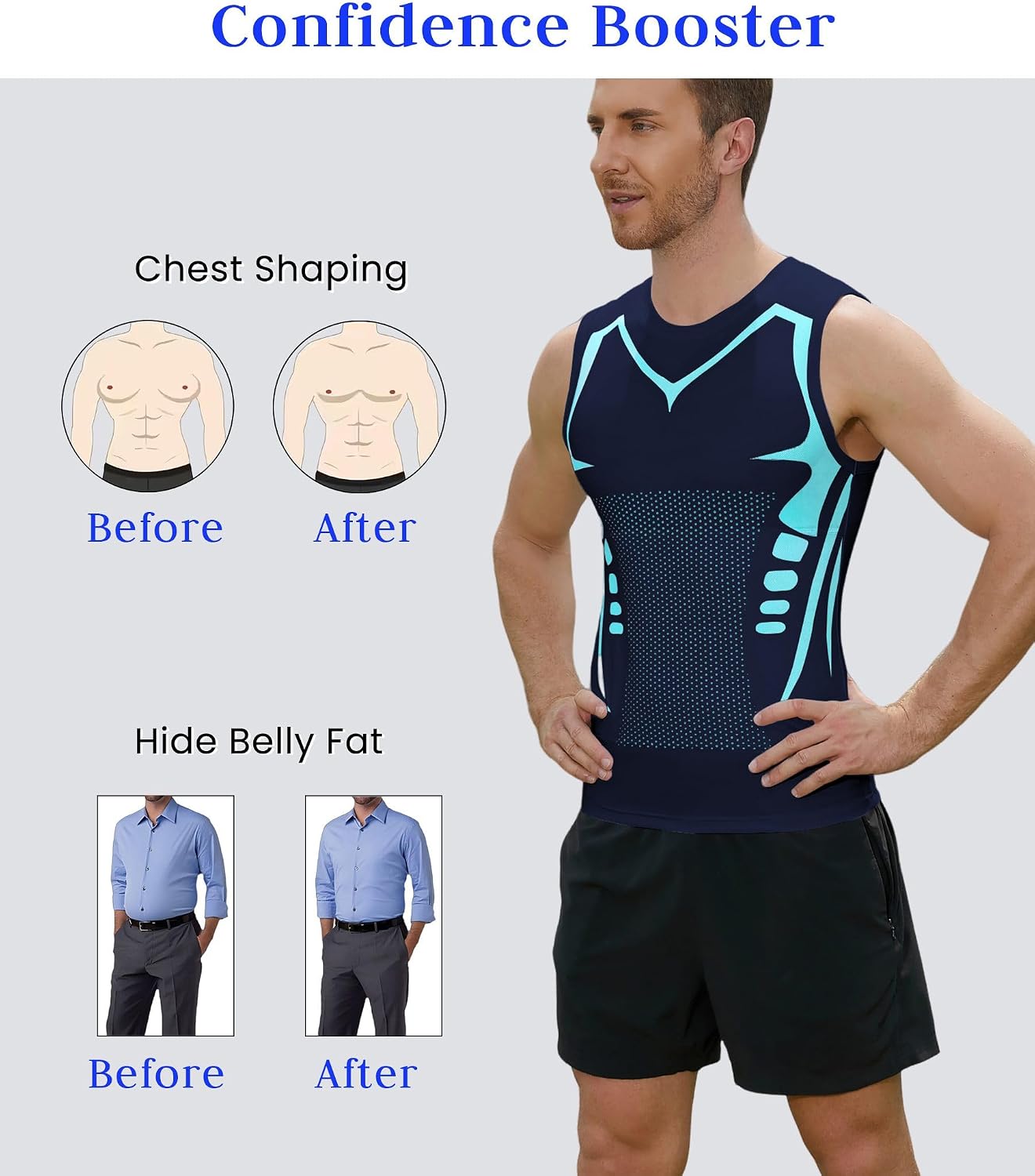Detalle de XINGCOOL Compression Shirt Men Slimming Body Shaper Vest – Crewneck Undershirt for Tummy Control