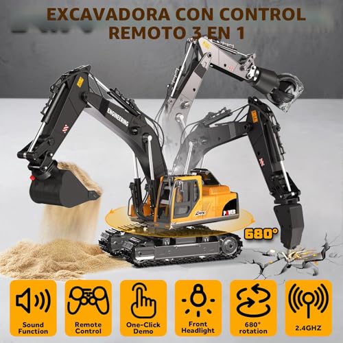 Detalle 2 de GraceDuck Excavadora RC 3 en 1: juguete de playa y construcción con control 2.4 GHz