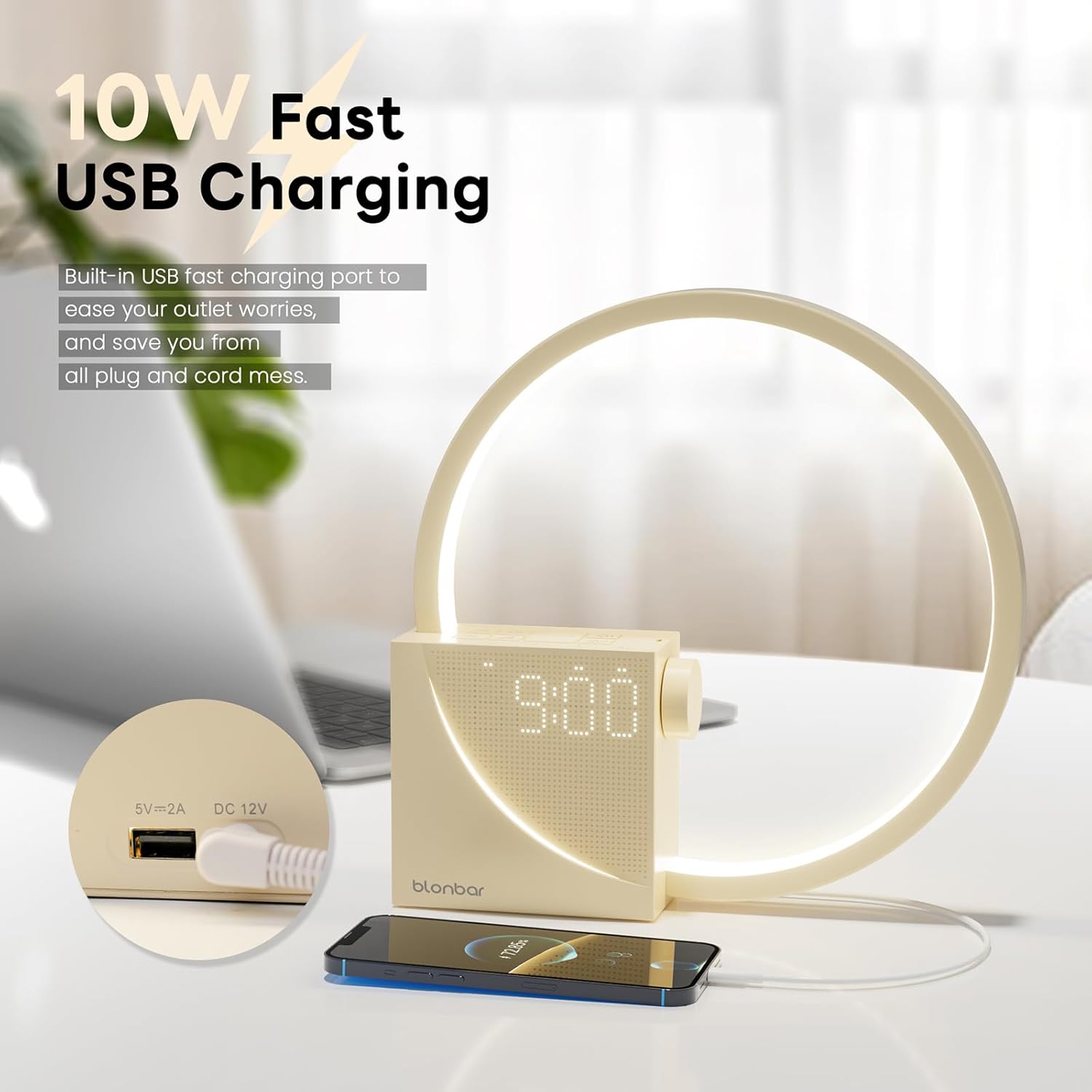 Thumbnail 1 de blonbar Nachttischlampe mit Wake Up Licht – 3-stufig dimmbar, Dual-Wecker, Nature Sound & USB-Ladefunktion