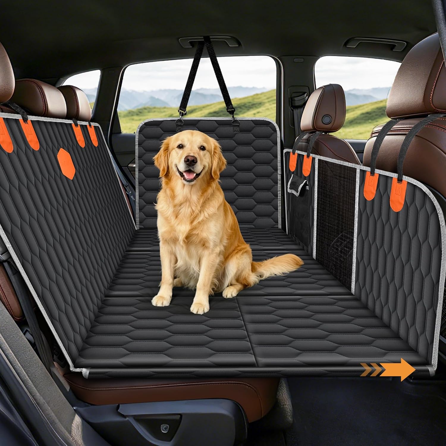 Detalle de Dog Car Seat Cover: Back Seat Extender with 6 PVC Boards for Secure Pet Travel