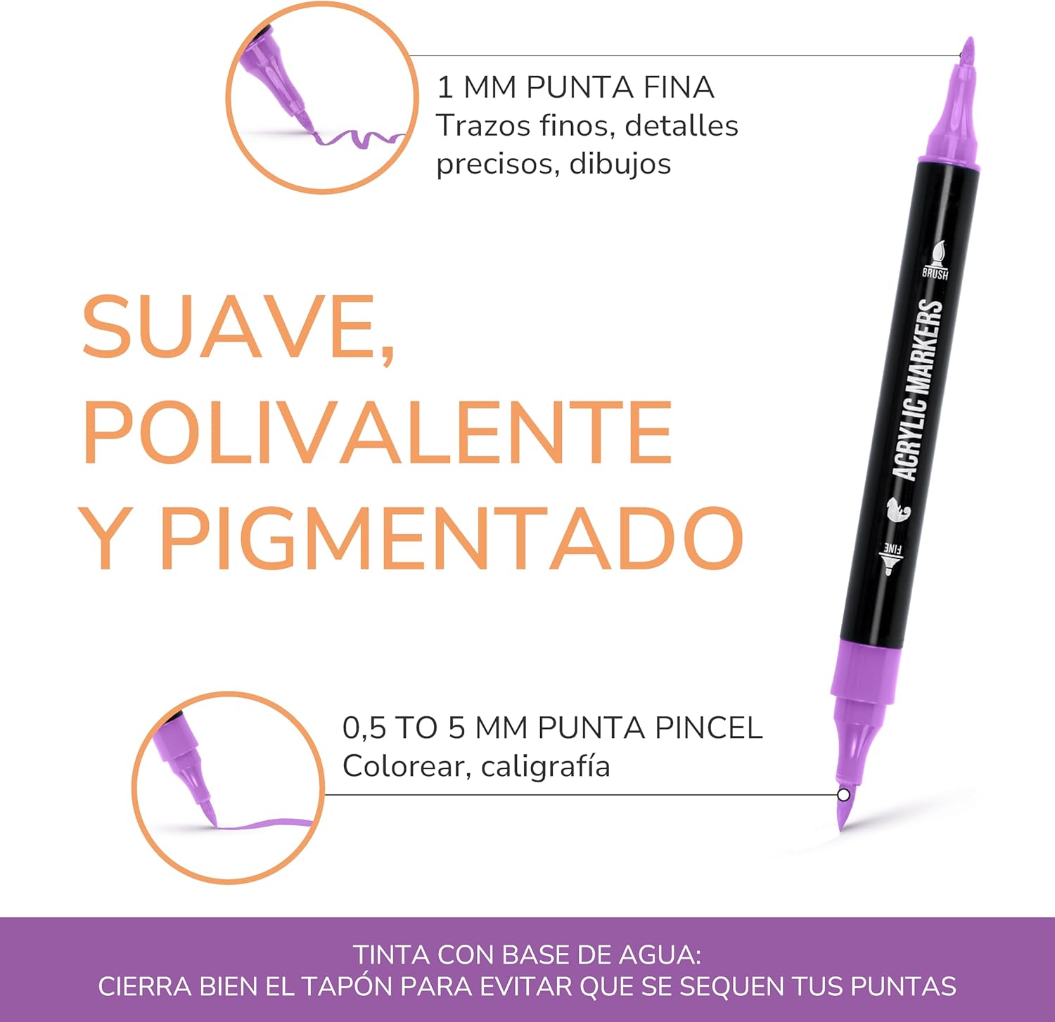 Detalle de Zenacolor Rotuladores Acrílicos doble punta 24 colores