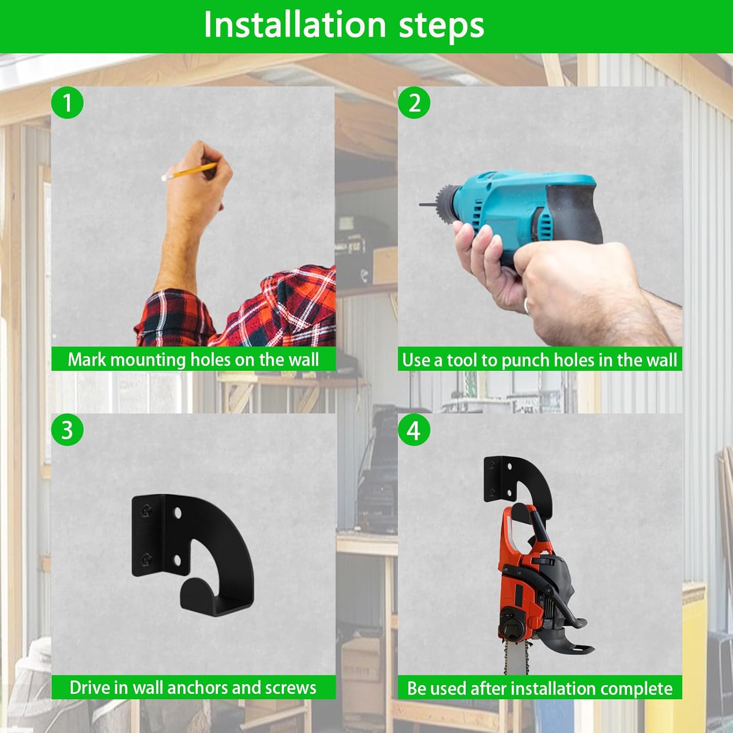 Thumbnail 4 de VANROUG 2 Pcs Chainsaw Hanger – Heavy Duty Wall Mount Holder