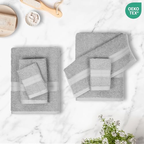 Detalle de Amazon Basics Juego de Toallas Baño Completo: 6 piezas en 100% algodón, gris