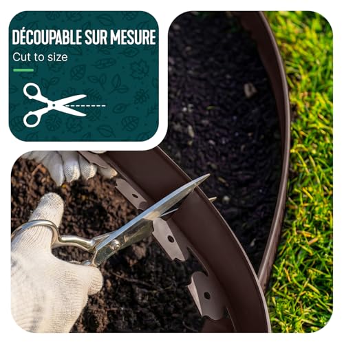 Detalle de VOUNOT Bordo Giardino Flessibile 10 m – Bordura aiuole plastica marrone con 30 chiodi di fissaggio, 5 cm di altezza
