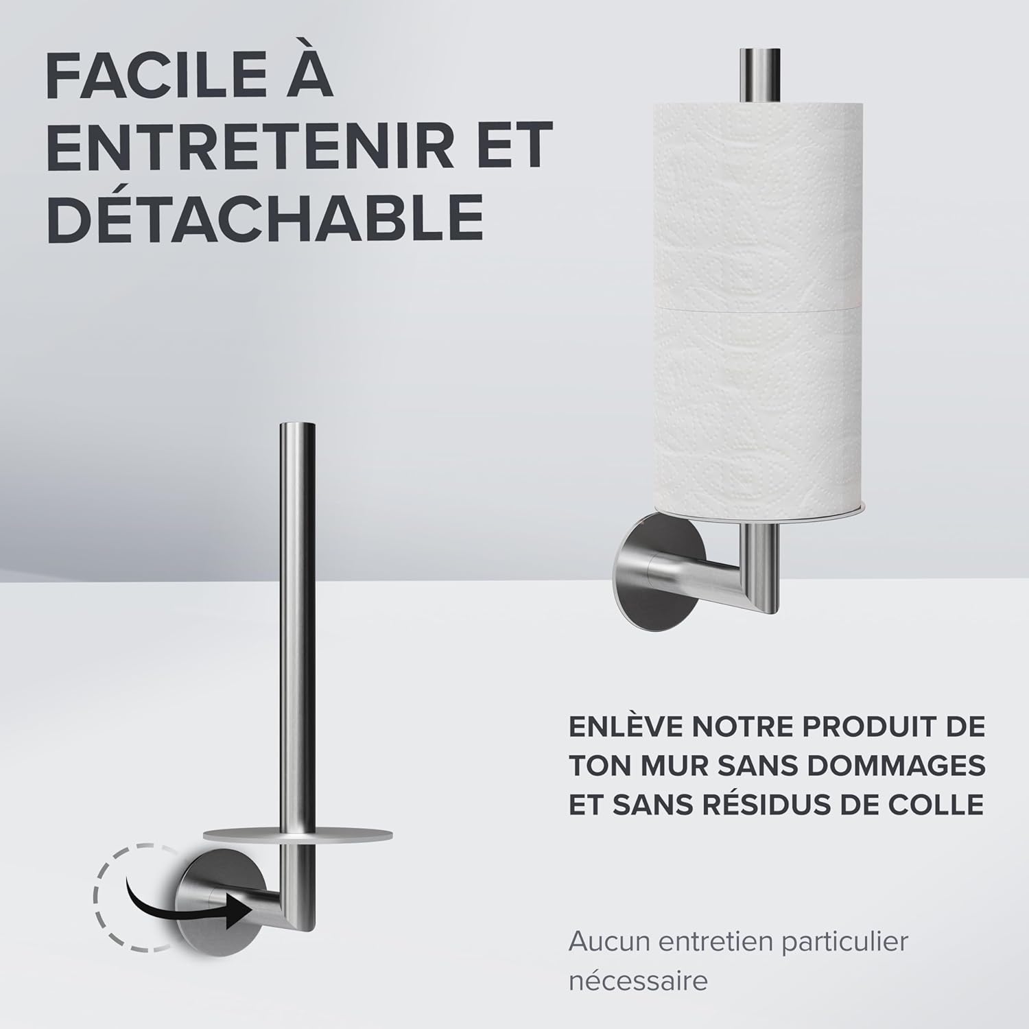 Thumbnail 3 de ovimar Hesselo Porte-Rouleau argenté à coller – support mural sans perçage, acier inoxydable et verre