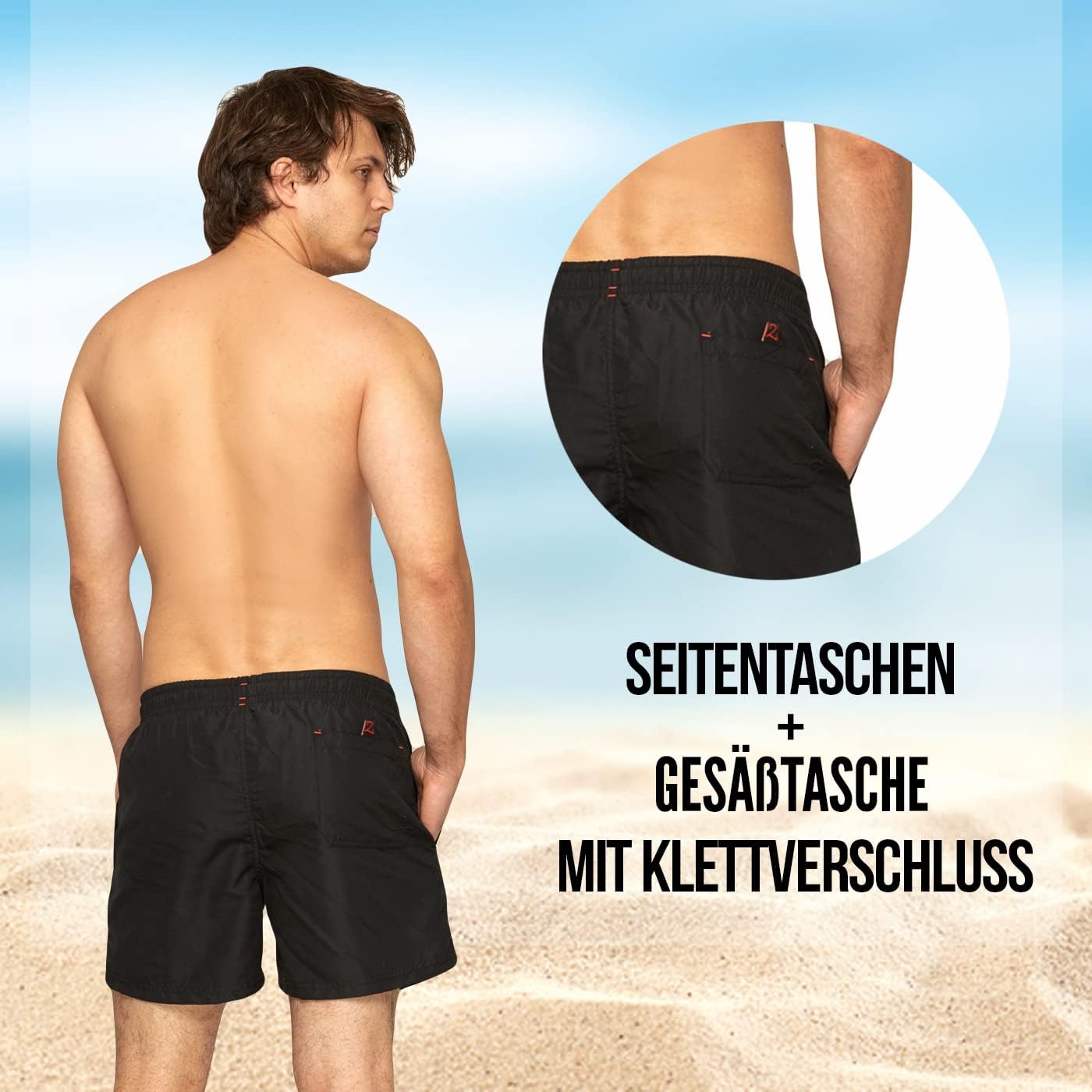 Detalle de Zagano Badehose Herren schnelltrocknend – 5106 Boardshorts mit Kordel und Mesh-Einsätzen