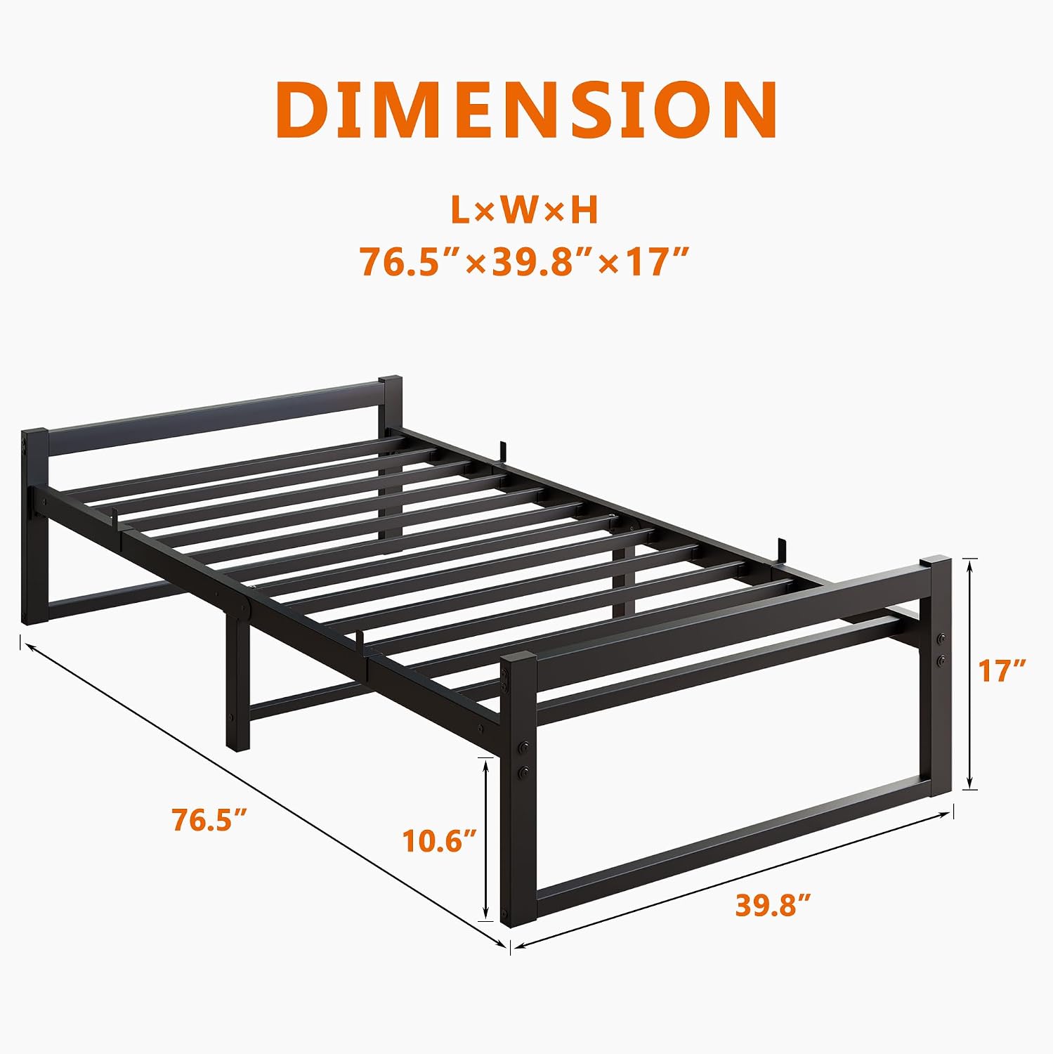 Detalle de VECOCHO Twin Metal Platform Bed Frame, Black Steel Slats, Under-Bed Storage