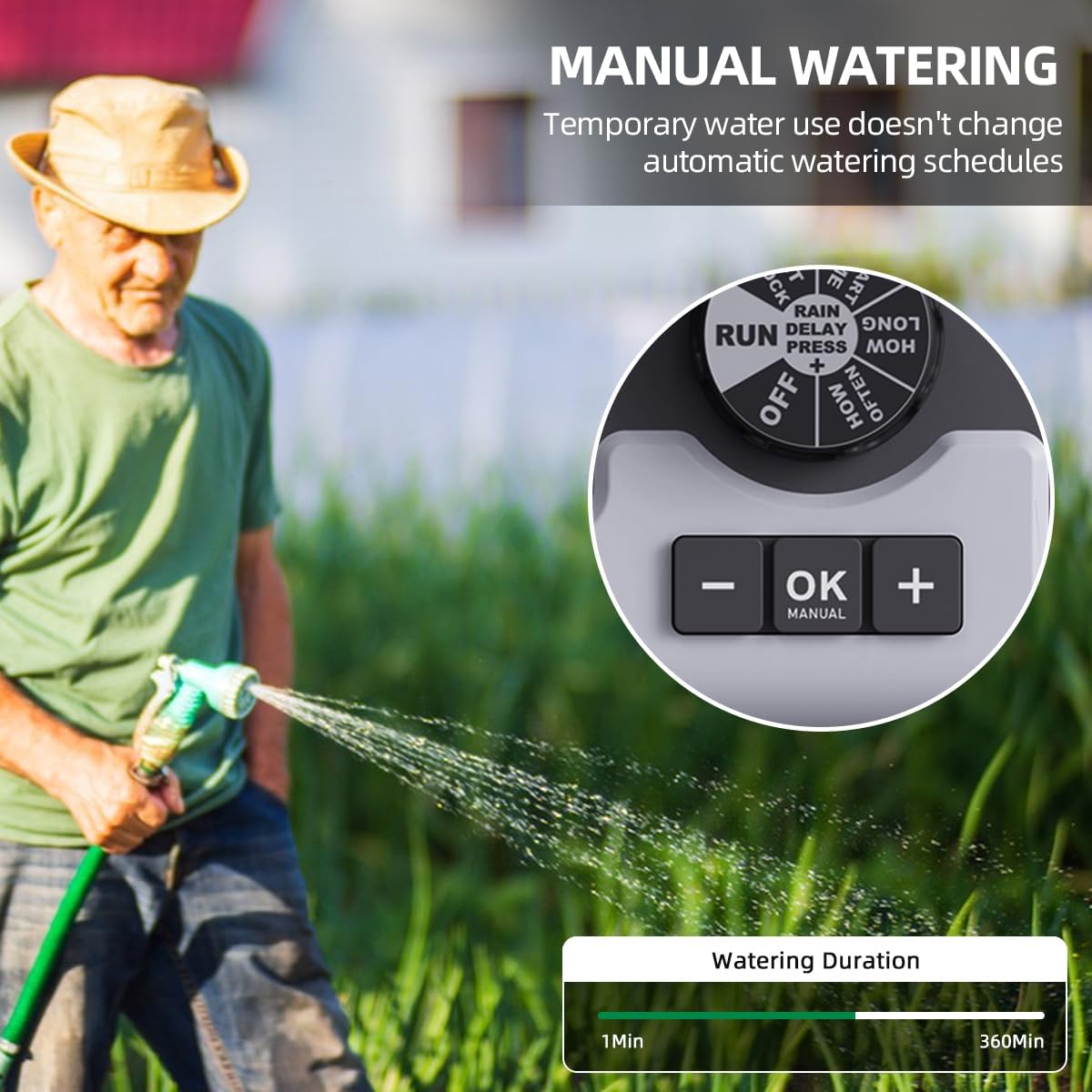 Detalle de Aqualin Timer per irrigazione da giardino con 3 programmi, ritardo pioggia e modalità manuale