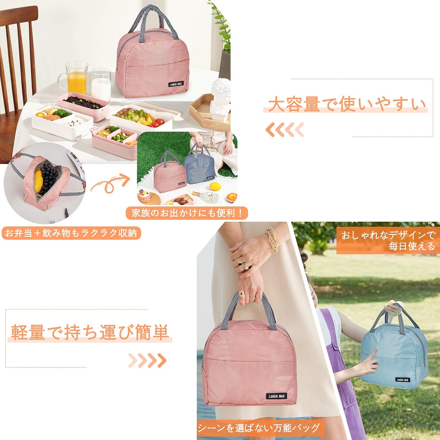 Detalle 2 de VECELO 保冷バッグ 6L 23×14×20cm 断熱アルミ綿・ファスナー式 ネイビー