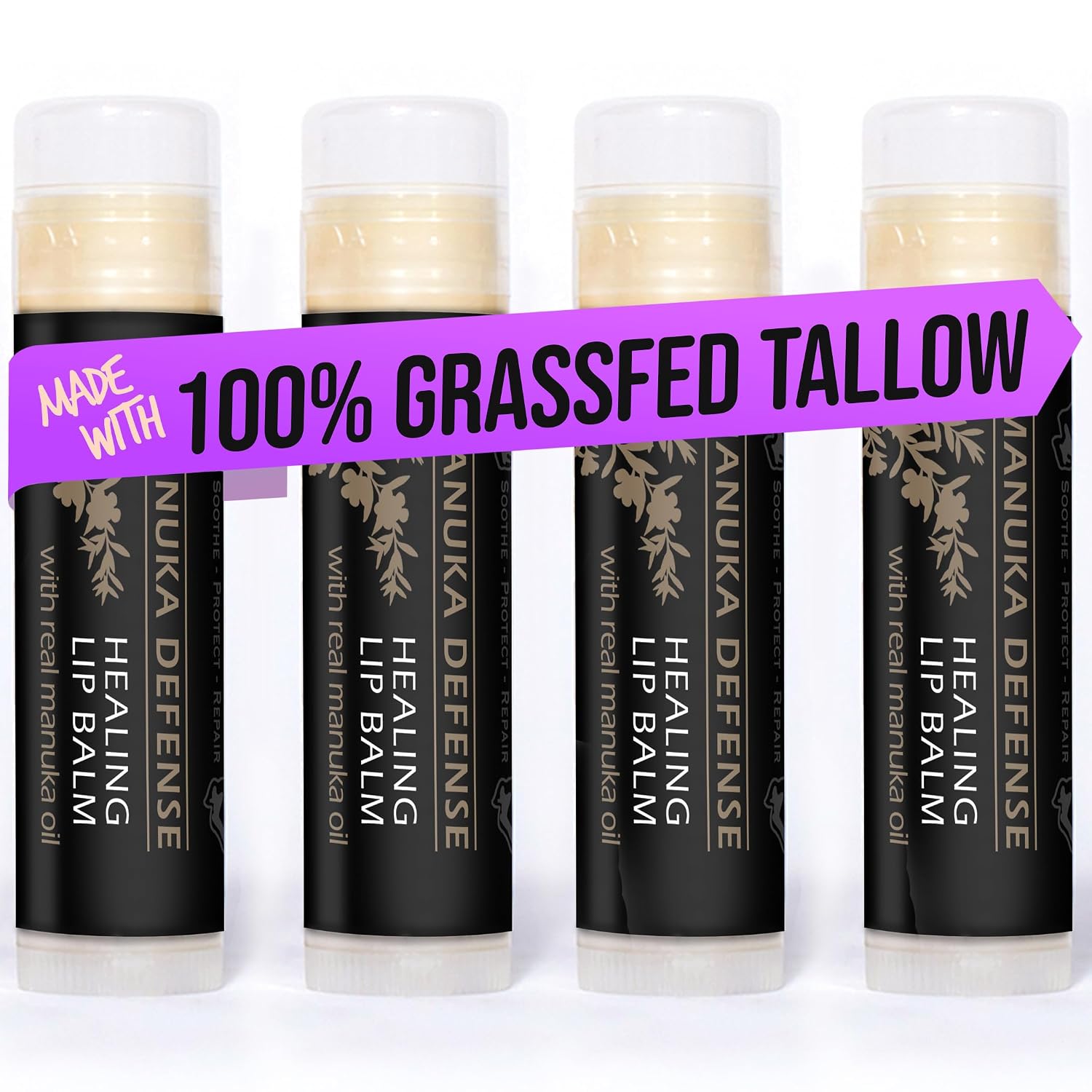 Detalle de BALM OF GILEAD Manuka Defense Lip Balm, 4-Pack with Tea Tree & Peppermint