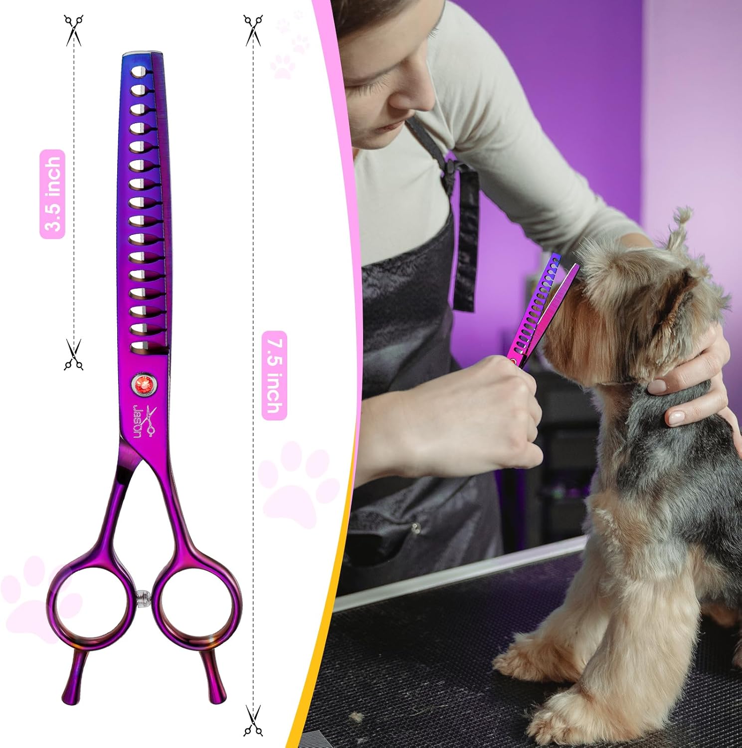 Thumbnail 4 de JASON Ciseaux à effiler professionnels pour chiens et chats – Ciseaux à fourrure japonais en acier inoxydable, 36 dents, violet (7,5 pouces)