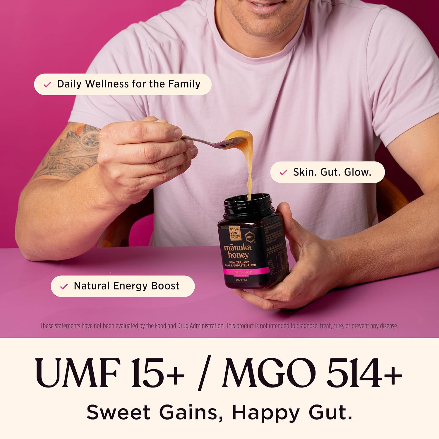 Detalle de 100% Pure New Zealand Honey UMF 15+ Mānuka Honey, MGO 512+, Raw, 17.6 oz