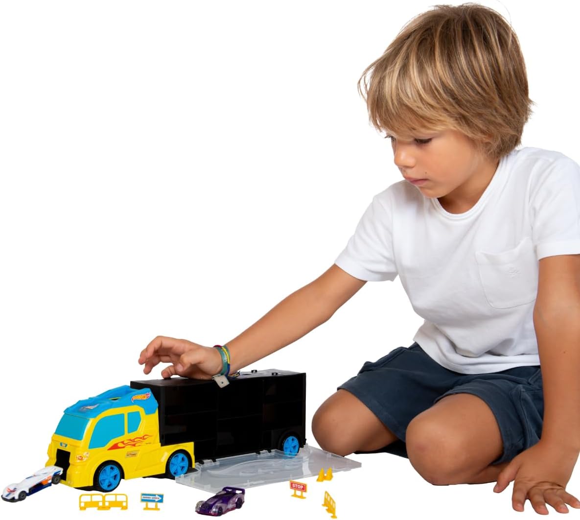 Detalle 1 de ODS Transporter 40 Hot Wheels – niebieska walizka z rampą i 3 samochodami, 42033