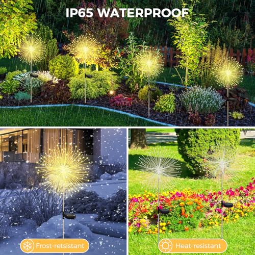 Detalle 2 de CNMTCCO 2 Stück Solar Feuerwerk Gartenlichter – 120 LED IP65, Warmweiß, DIY-Deko für Hof, Terrasse und Rasen